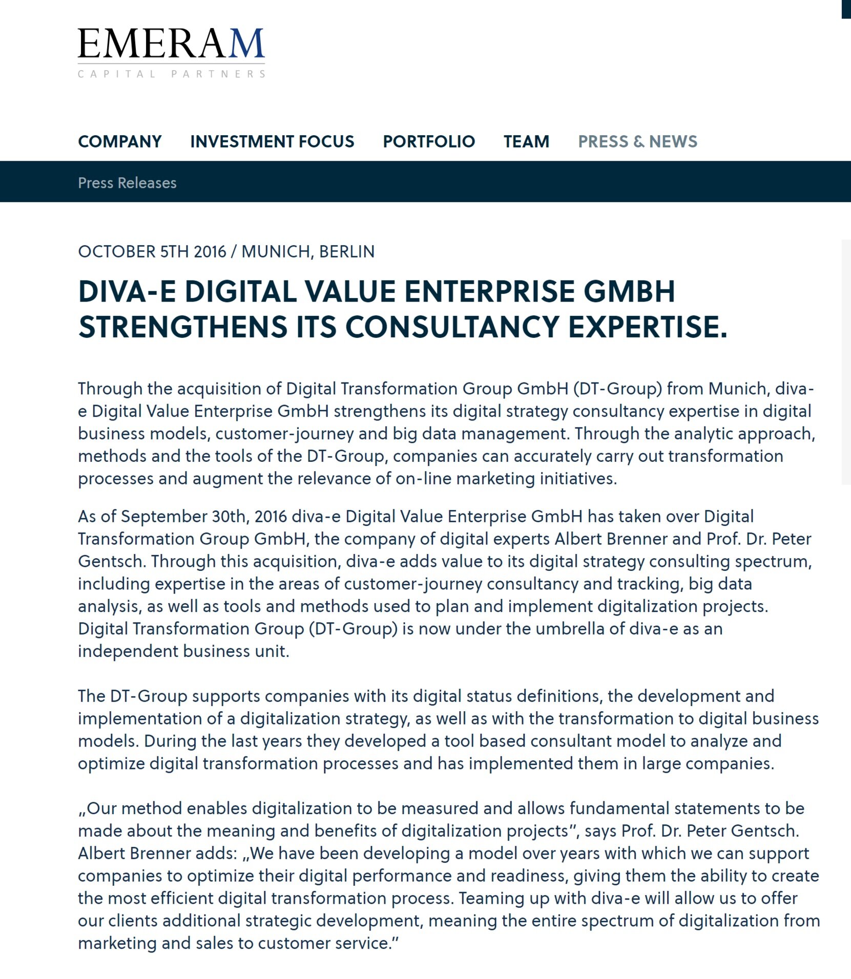 Peter Gentsch sells Digital Transformation Group (DTG) to diva-e