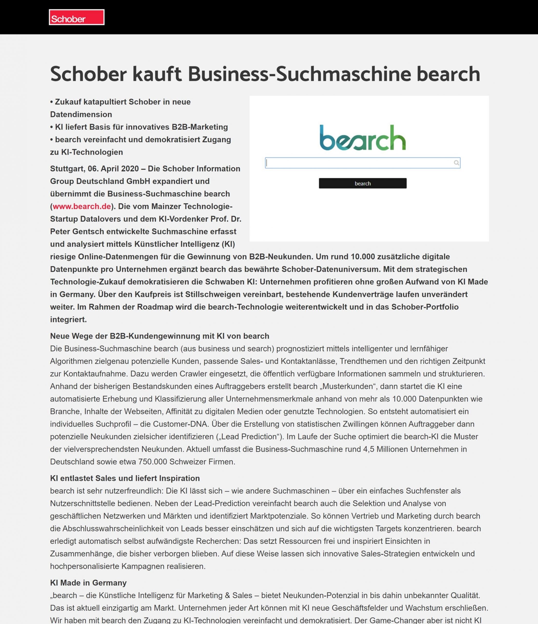 Peter Gentsch sells Bearch to Schober
